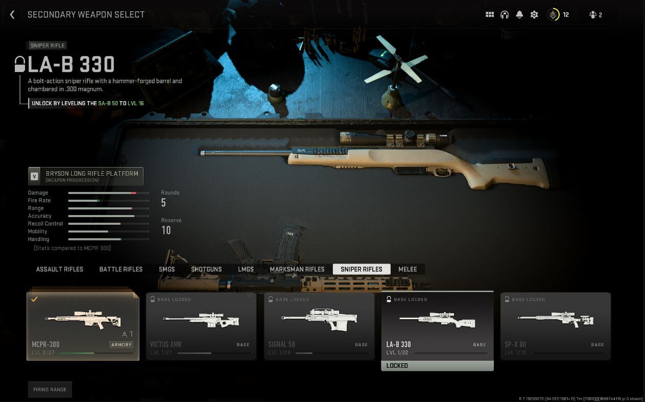 LA-B 330 Menú de selección de armas