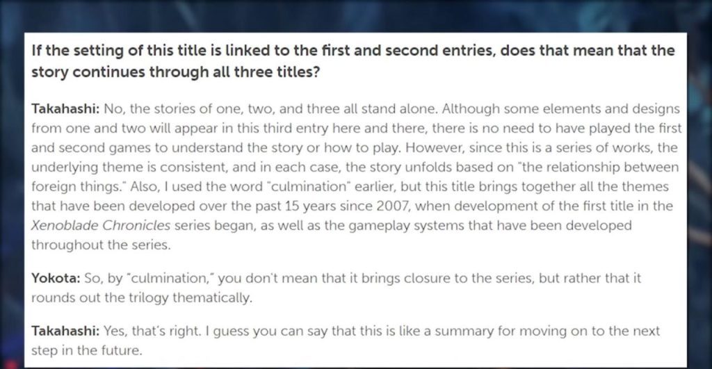 Respuesta suave de Monolith sobre ¿Los jugadores necesitan jugar Xenoblade Chronicles 2 antes de 3?