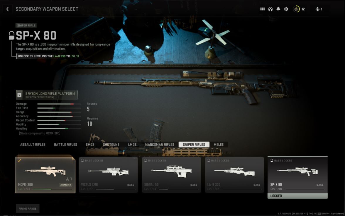SP-X 80 desde el menú de selección de armas