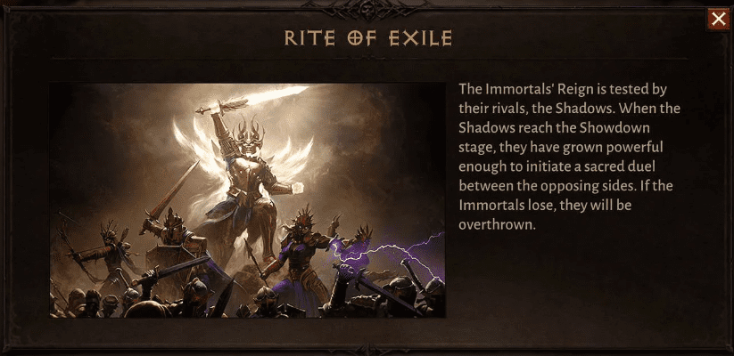 imagen que muestra "Descripción del rito inmortal del exilio de Diablo"