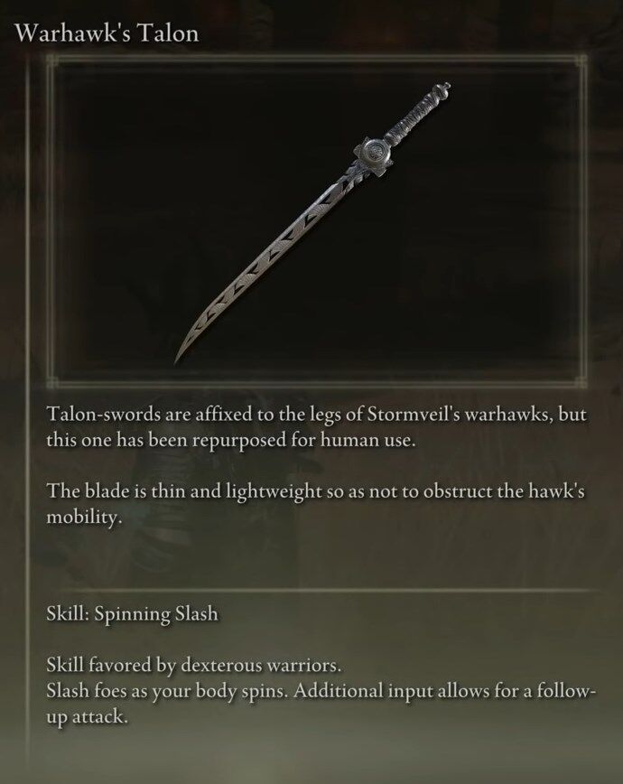 Elden Ring Warhawk's Talon