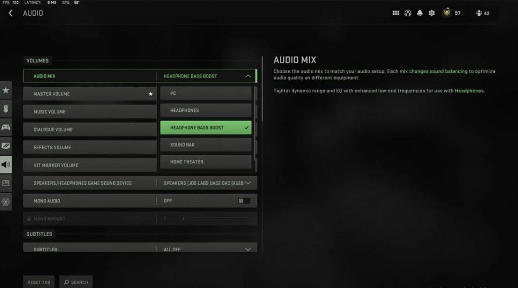 Configuración de audio de Warzone 2